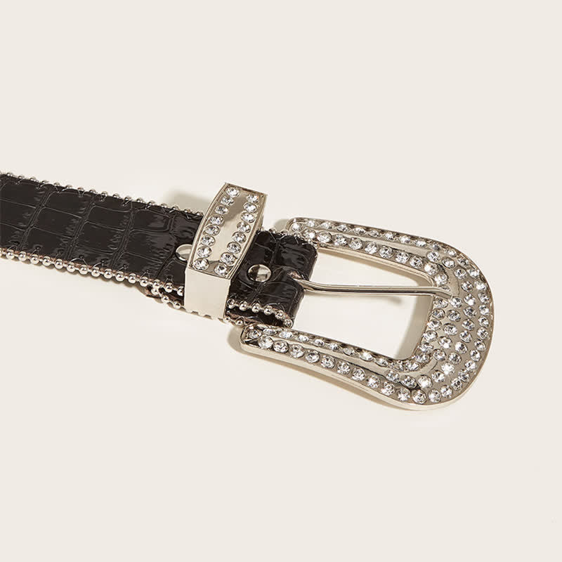 Cintura in pelle con rivetti e strass a catena perline da donna - image 4