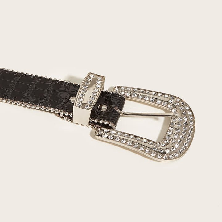 Cintura in pelle con rivetti e strass a catena perline da donna - image 4