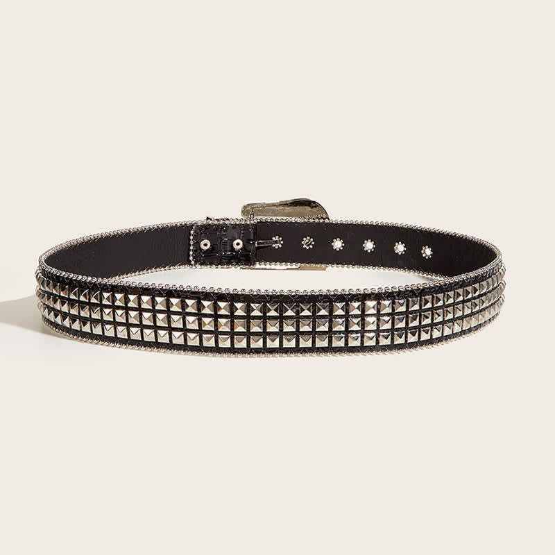 Cintura in pelle con rivetti e strass a catena perline da donna - image 3