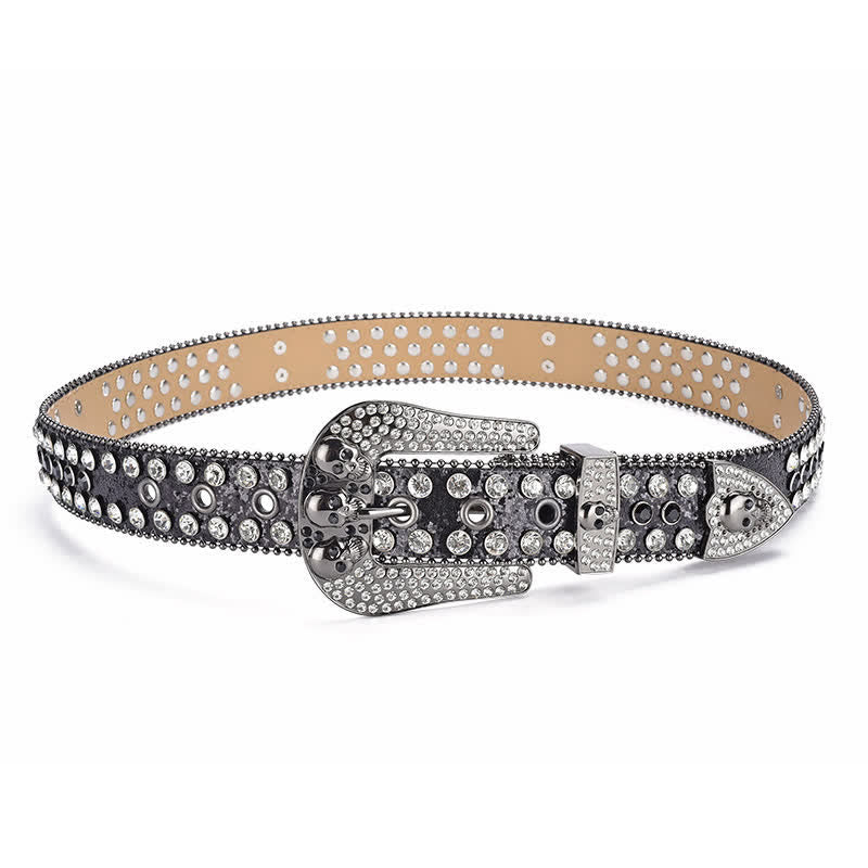 Cintura in pelle con fibbia a teschio punk da donna e bordo con perline - image 3