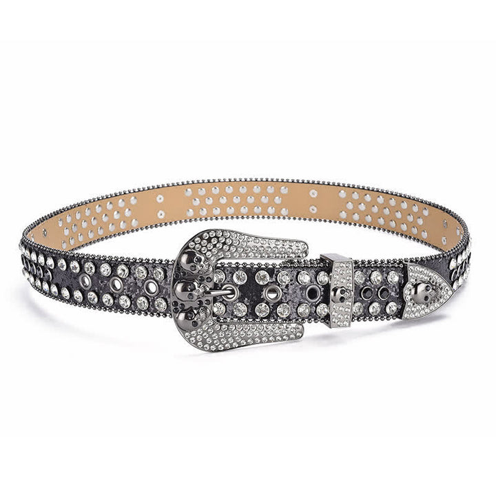 Cintura in pelle con fibbia a teschio punk da donna e bordo con perline - image 3