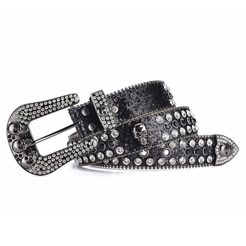 Cintura in pelle con fibbia a teschio punk da donna e bordo con perline - image 2