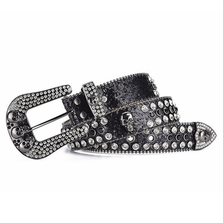 Cintura in pelle con fibbia a teschio punk da donna e bordo con perline - image 2