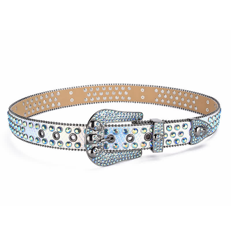 Cintura in pelle con fibbia a teschio punk da donna e bordo con perline - image 7