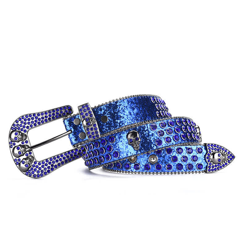 Cintura in pelle con fibbia a teschio punk da donna e bordo con perline - image 18