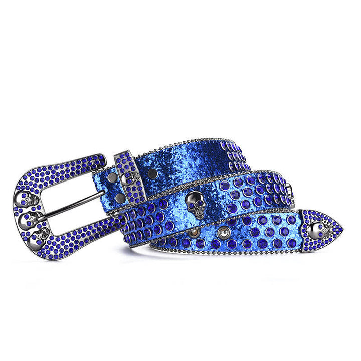 Cintura in pelle con fibbia a teschio punk da donna e bordo con perline - image 18