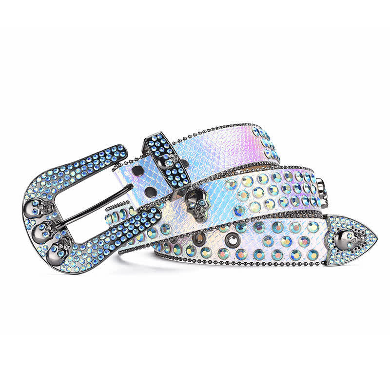 Cintura in pelle con fibbia a teschio punk da donna e bordo con perline - image 6