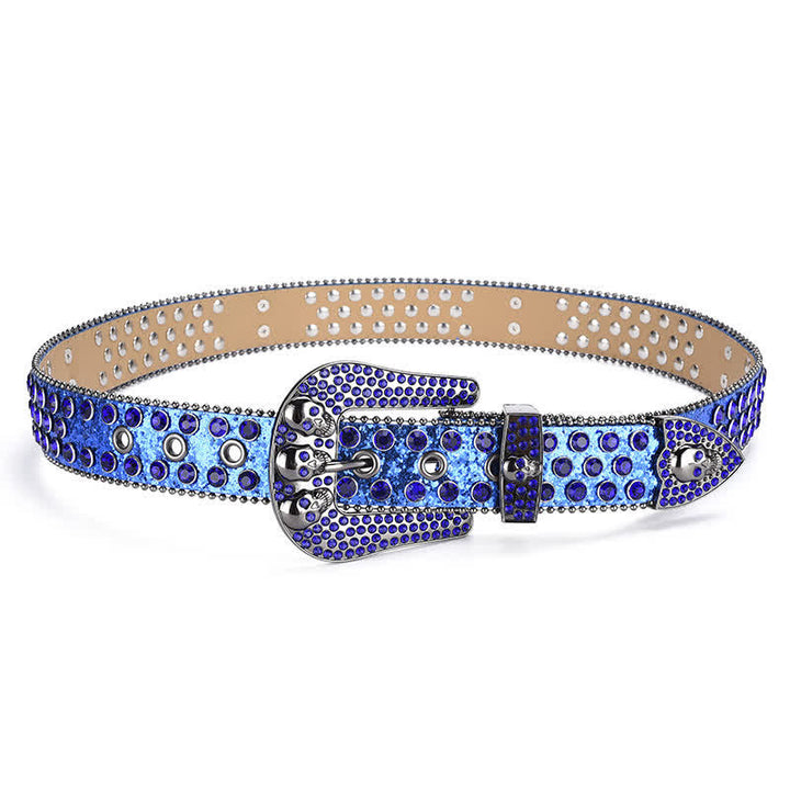 Cintura in pelle con fibbia a teschio punk da donna e bordo con perline - image 19
