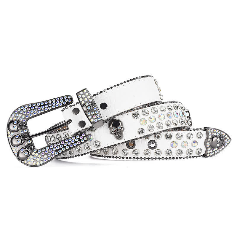 Cintura in pelle con fibbia a teschio punk da donna e bordo con perline - image 10