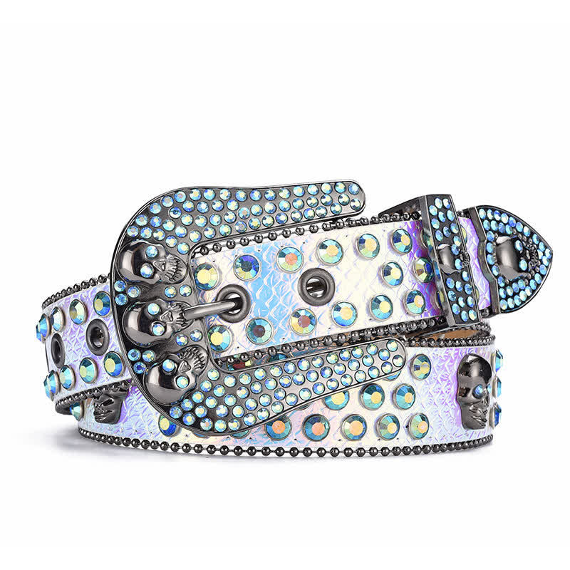Cintura in pelle con fibbia a teschio punk da donna e bordo con perline - image 5