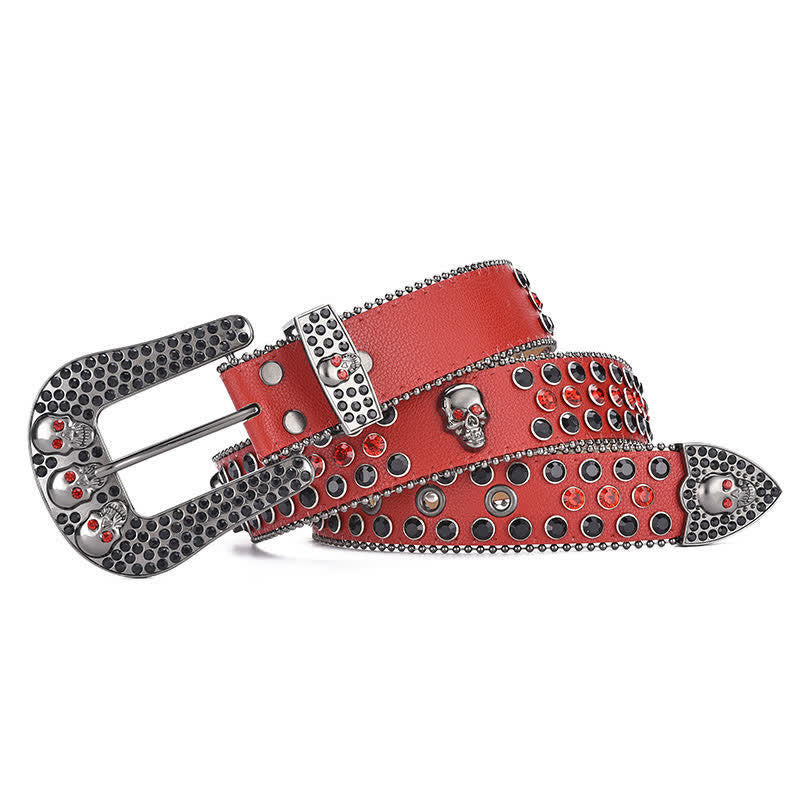Cintura in pelle con fibbia a teschio punk da donna e bordo con perline - image 14