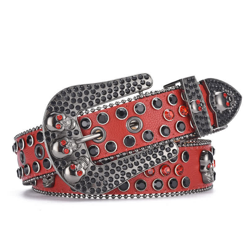 Cintura in pelle con fibbia a teschio punk da donna e bordo con perline - image 13
