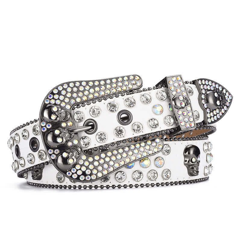Cintura in pelle con fibbia a teschio punk da donna e bordo con perline - image 9