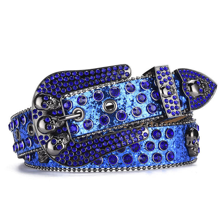 Cintura in pelle con fibbia a teschio punk da donna e bordo con perline - image 17