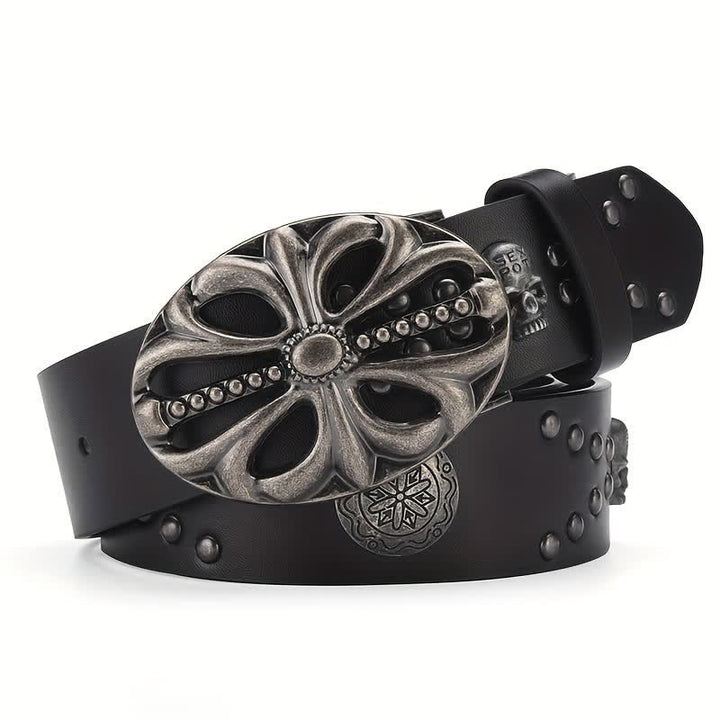Cintura in pelle con rivetti stile bohémien vintage con scheletro - Nero - 42 - image 0