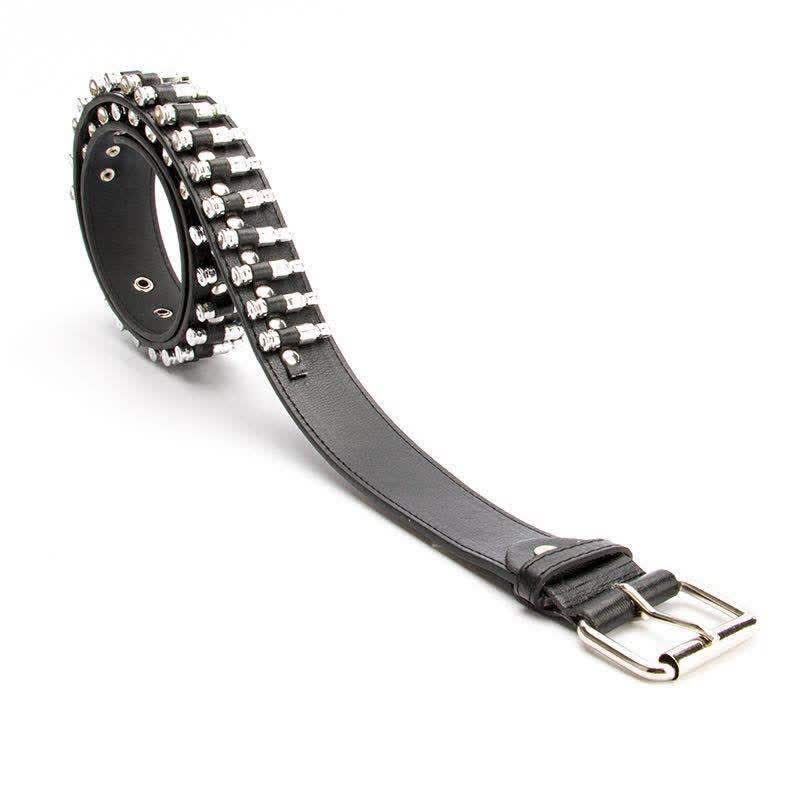 Cintura in pelle con borchie e rivetti con proiettili punk rock neri - image 9