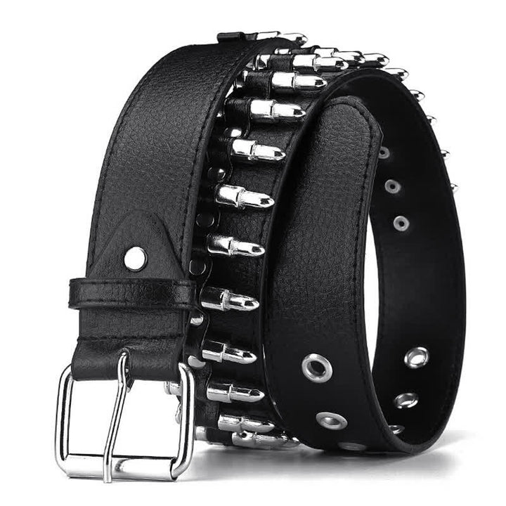 Cintura in pelle con borchie e rivetti con proiettili punk rock neri - image 2