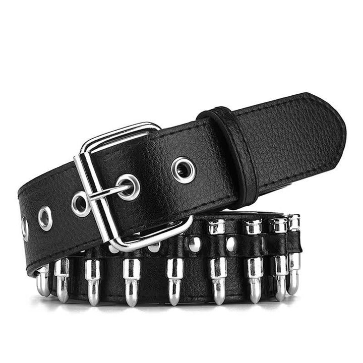Cintura in pelle con borchie e rivetti con proiettili punk rock neri - Nero - 38 - image 0