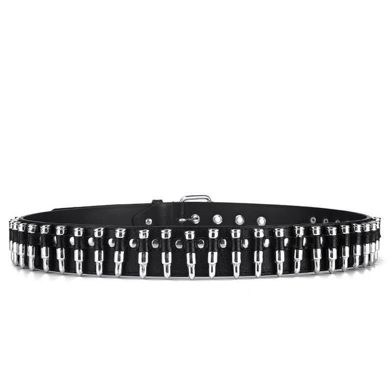 Cintura in pelle con borchie e rivetti con proiettili punk rock neri - image 8