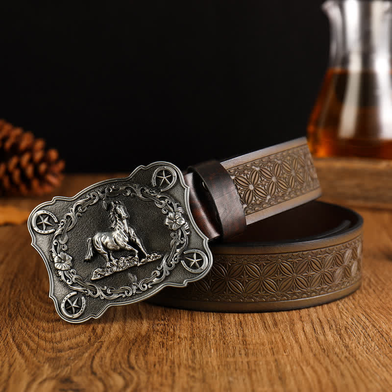 Cintura in pelle con motivo a intreccio in rilievo Sturdy Steed da uomo - Argento antico - 42 - image 0