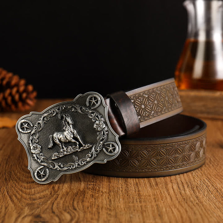 Cintura in pelle con motivo a intreccio in rilievo Sturdy Steed da uomo - Argento antico - 42 - image 0
