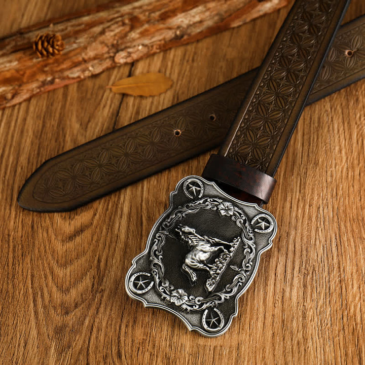 Cintura in pelle con motivo a intreccio in rilievo Sturdy Steed da uomo - image 1