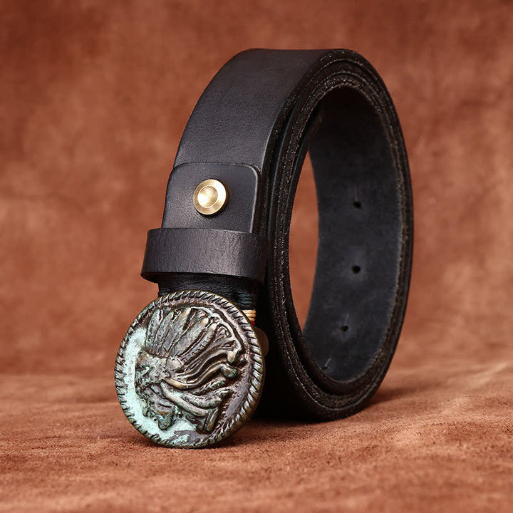 Cintura da uomo in pelle con testa indiana invecchiata vintage - Nero - 46 - image 0