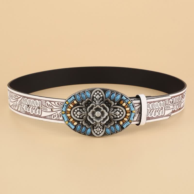 Cintura in pelle con motivo floreale boho in pietra turchese da donna - image 2