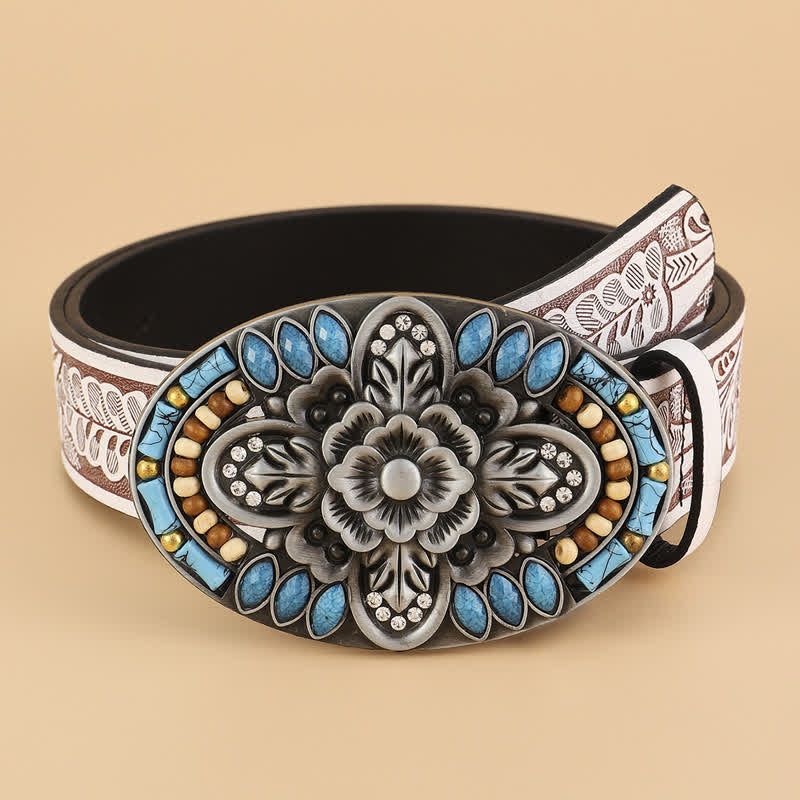 Cintura in pelle con motivo floreale boho in pietra turchese da donna - Fiore - 34 - image 0