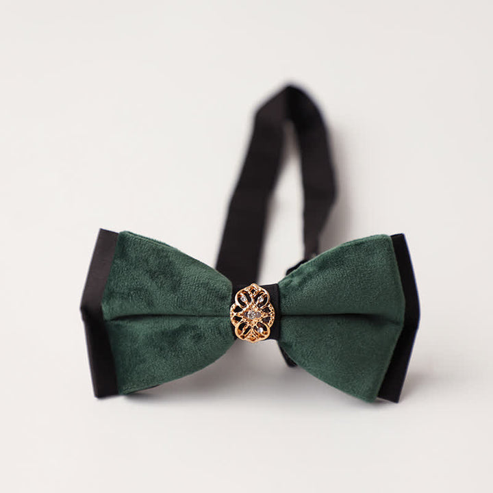 Papillon da sposa intarsiato con strass in velluto di lusso da uomo - Stile n. 2 - Verde scuro - image 3