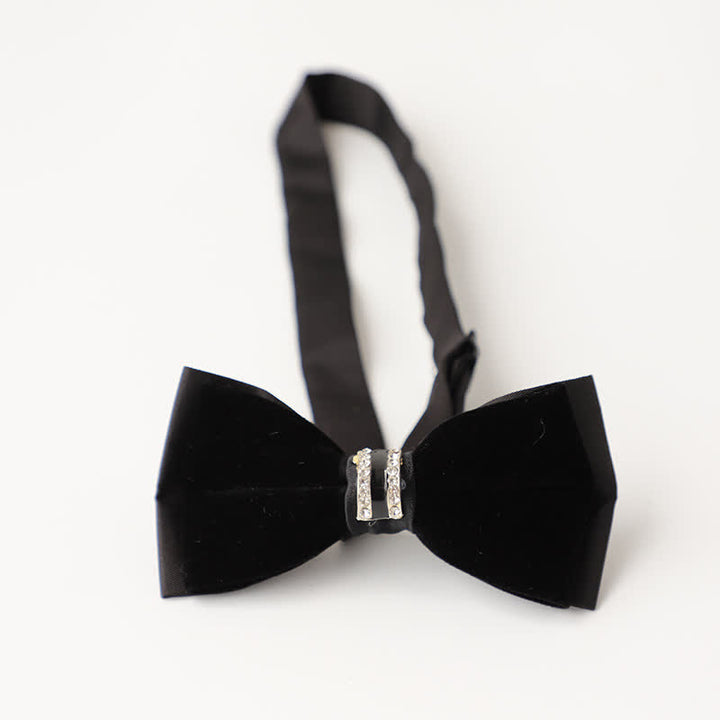 Papillon da sposa intarsiato con strass in velluto di lusso da uomo - Stile n. 1 - Nero - image 6