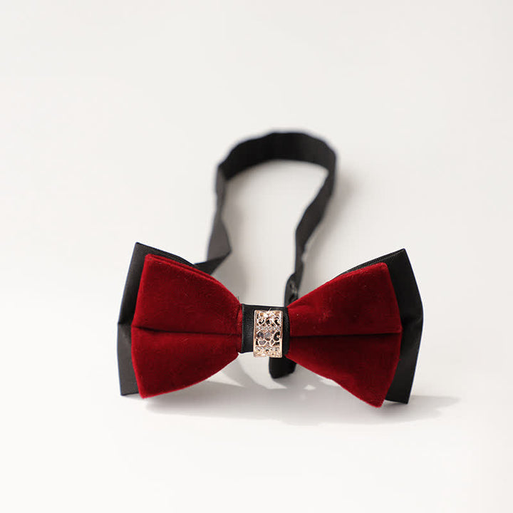 Papillon da sposa intarsiato con strass in velluto di lusso da uomo - Stile n. 3 - Borgogna - image 12