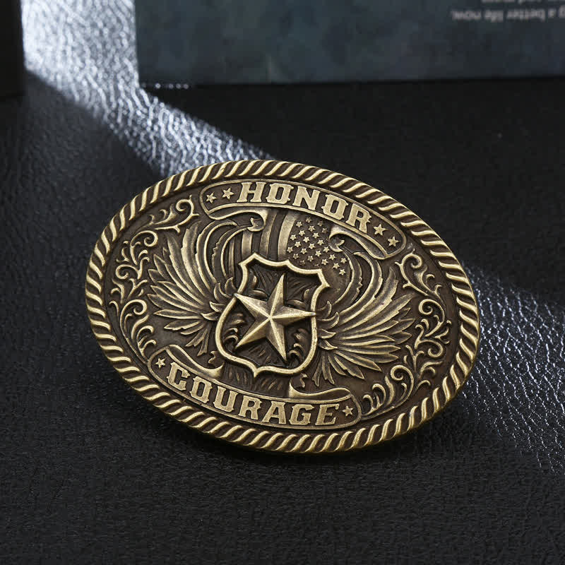 Cintura in pelle con fibbia ad ali d'aquila fai da te Honor Courage da uomo - Bronzo antico - Senza cintura - image 0