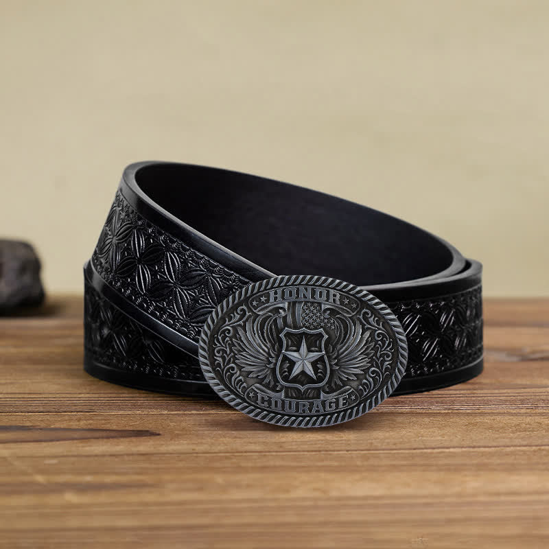 Cintura in pelle con fibbia ad ali d'aquila fai da te Honor Courage da uomo - Argento antico - Cintura in tessuto goffrato nero (40) - image 10