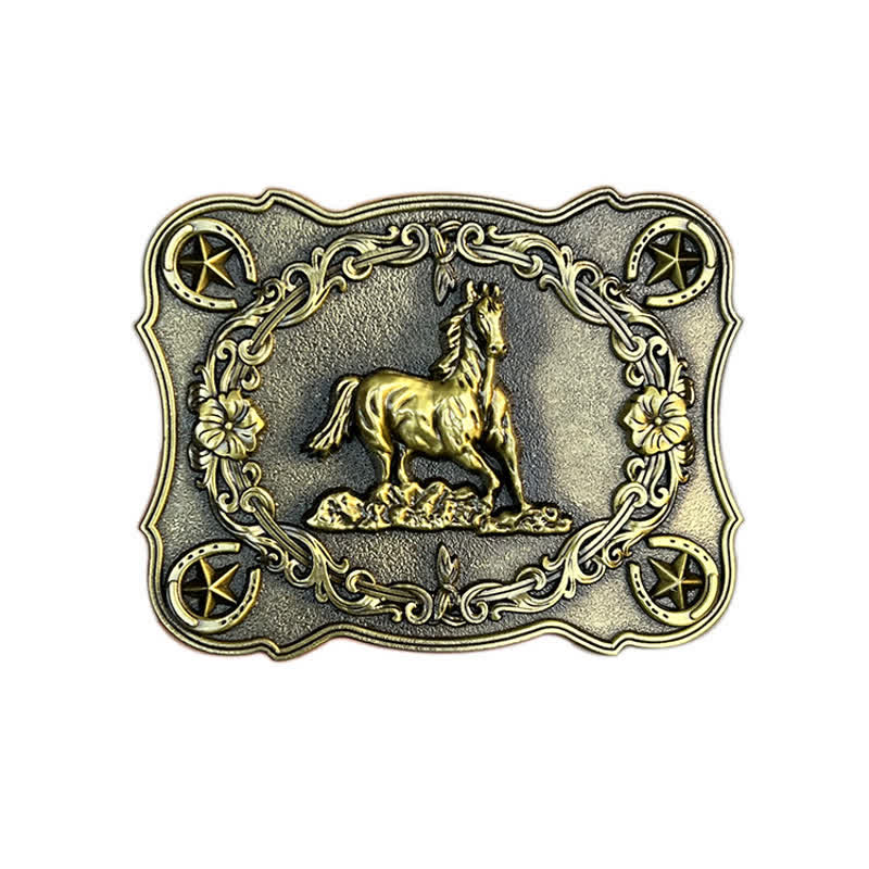 Cintura in pelle con fibbia a forma di cavallo da corsa selvaggio fai da te da uomo - Bronzo antico - Senza cintura - image 3