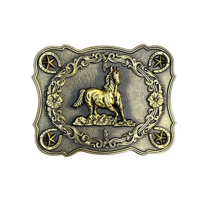 Cintura in pelle con fibbia a forma di cavallo da corsa selvaggio fai da te da uomo - Bronzo antico - Senza cintura - image 3