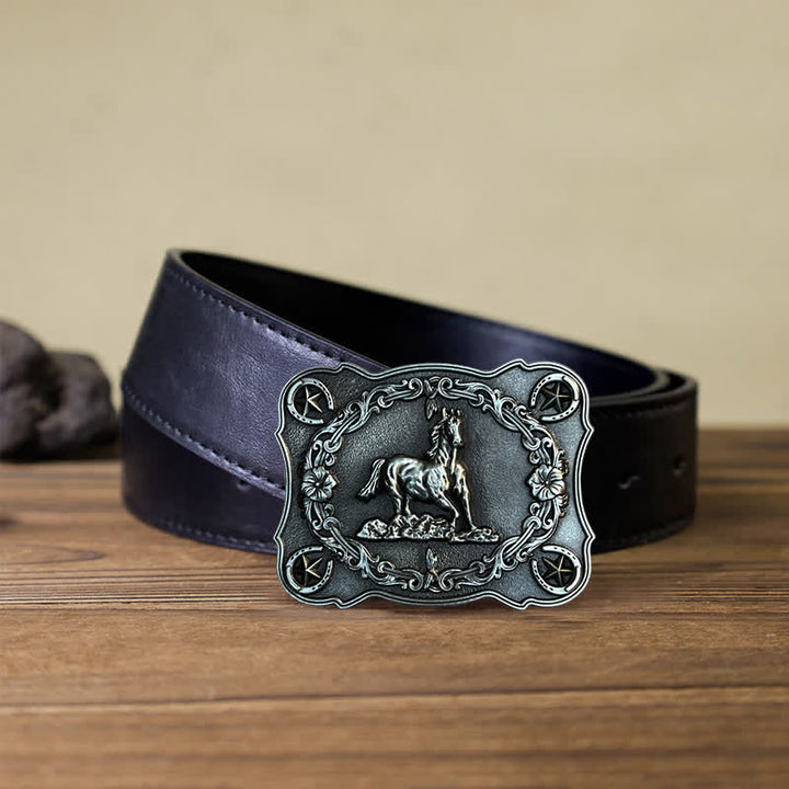 Cintura in pelle con fibbia a forma di cavallo da corsa selvaggio fai da te da uomo - Argento antico - Cintura PU nera (40) - image 4
