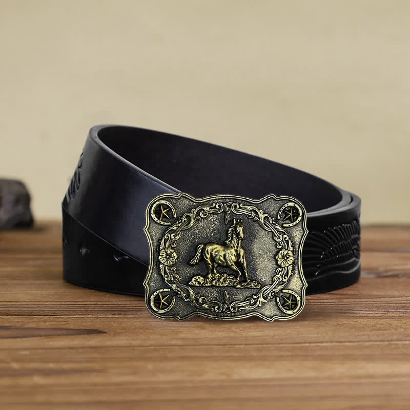 Cintura in pelle con fibbia a forma di cavallo da corsa selvaggio fai da te da uomo - Bronzo antico - Cintura aquila in rilievo nera (40) - image 7