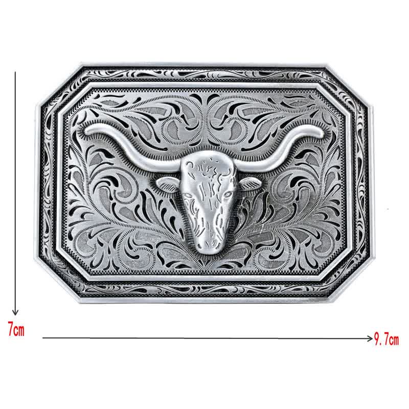 Cintura in pelle fai da te semplice con fibbia a testa di toro Longhorn da uomo - image 2