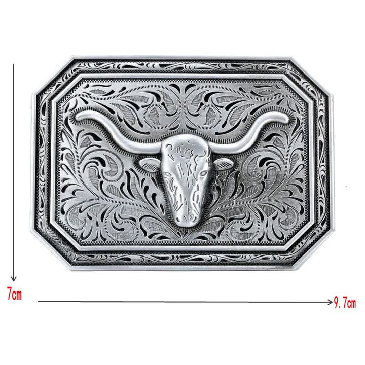 Cintura in pelle fai da te semplice con fibbia a testa di toro Longhorn da uomo - image 2