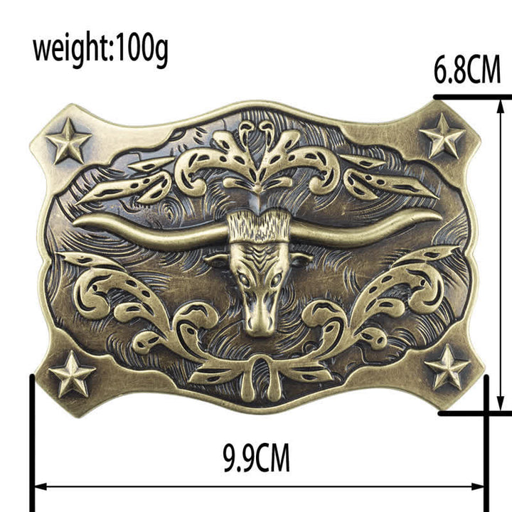 Cintura in pelle con fibbia a testa di toro quadrata fai da te da uomo in stile western - image 4