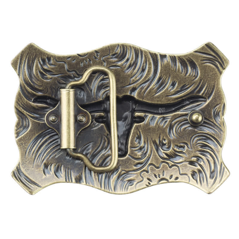 Cintura in pelle con fibbia a testa di toro quadrata fai da te da uomo in stile western - image 1