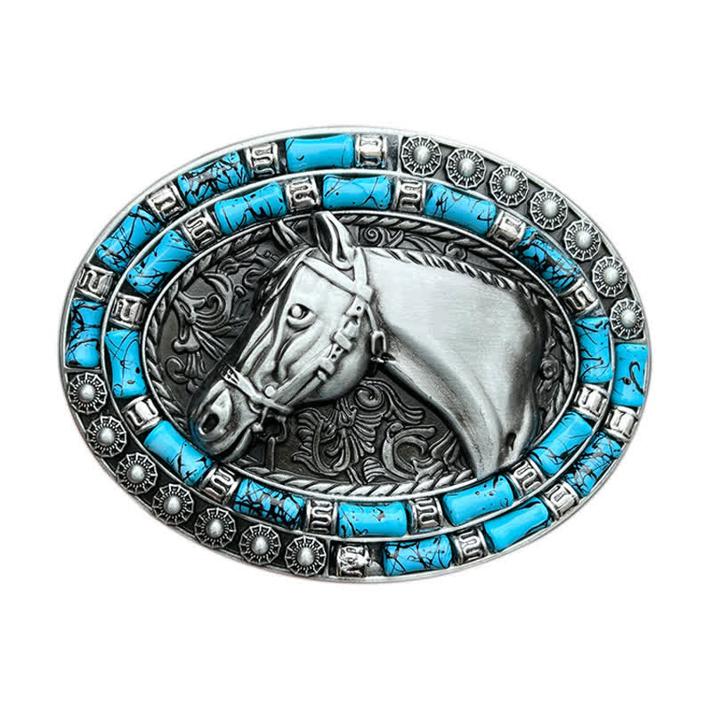 Cintura in pelle con fibbia turchese a forma di testa di cavallo fai da te da uomo - image 1