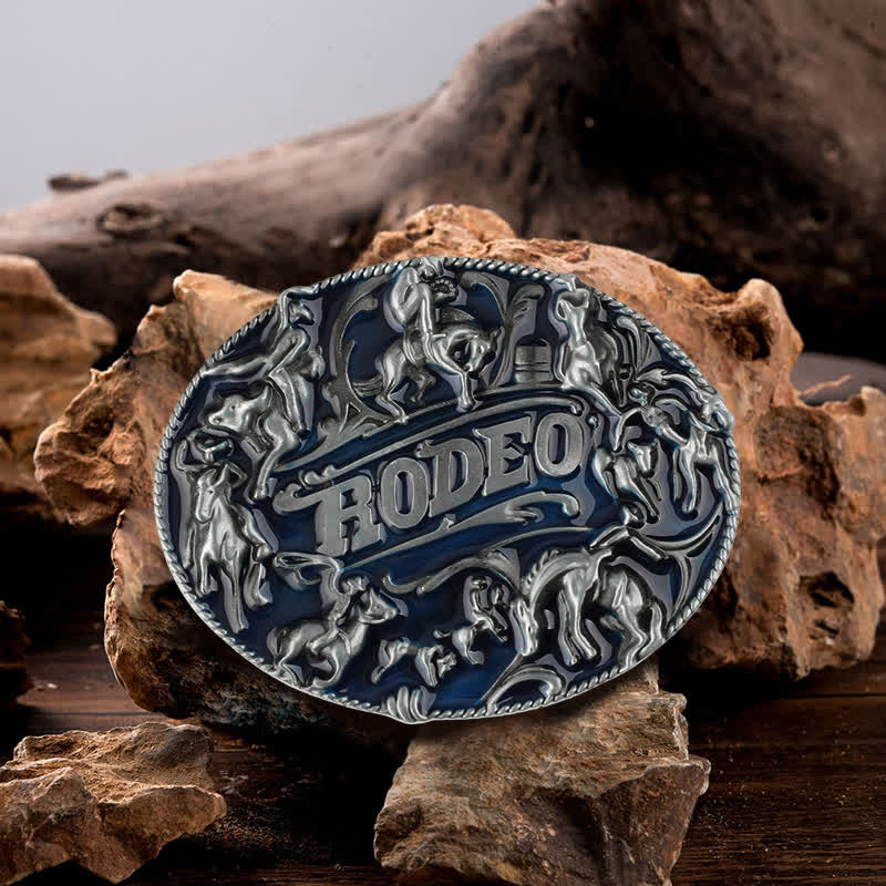 Cintura in pelle con fibbia a forma di toro da rodeo in smalto blu fai da te da uomo - Rodeo - Senza cintura - image 0