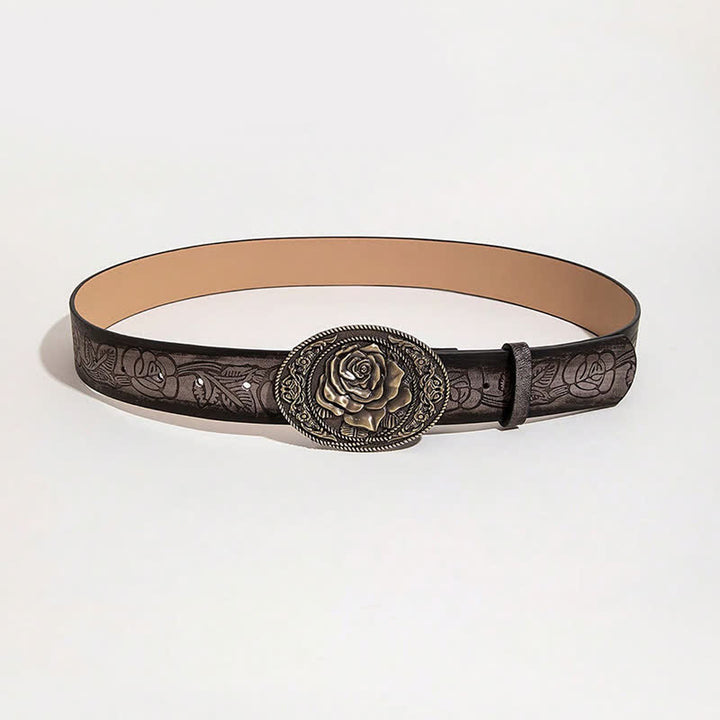 Cintura in pelle stampata con fibbia a forma di rosa in stile occidentale - image 3