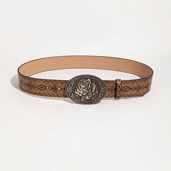 Cintura in pelle stampata con fibbia a forma di rosa in stile occidentale - image 9