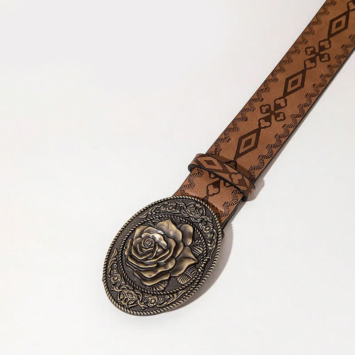 Cintura in pelle stampata con fibbia a forma di rosa in stile occidentale - image 8