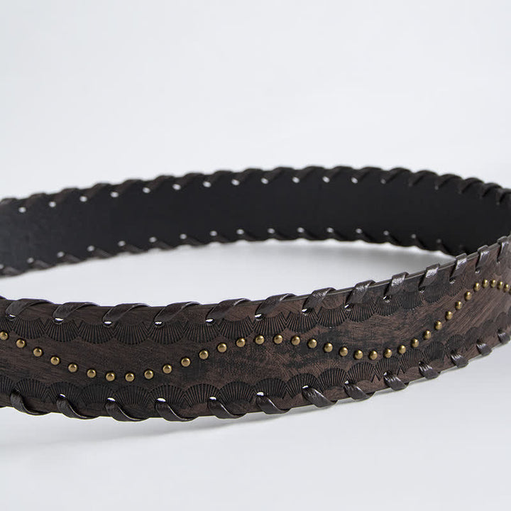 Cintura in pelle goffrata con rivetti in strass retrò da donna - image 4