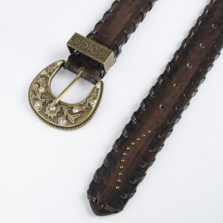 Cintura in pelle goffrata con rivetti in strass retrò da donna - image 2
