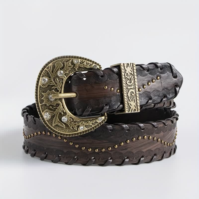 Cintura in pelle goffrata con rivetti in strass retrò da donna - image 1
